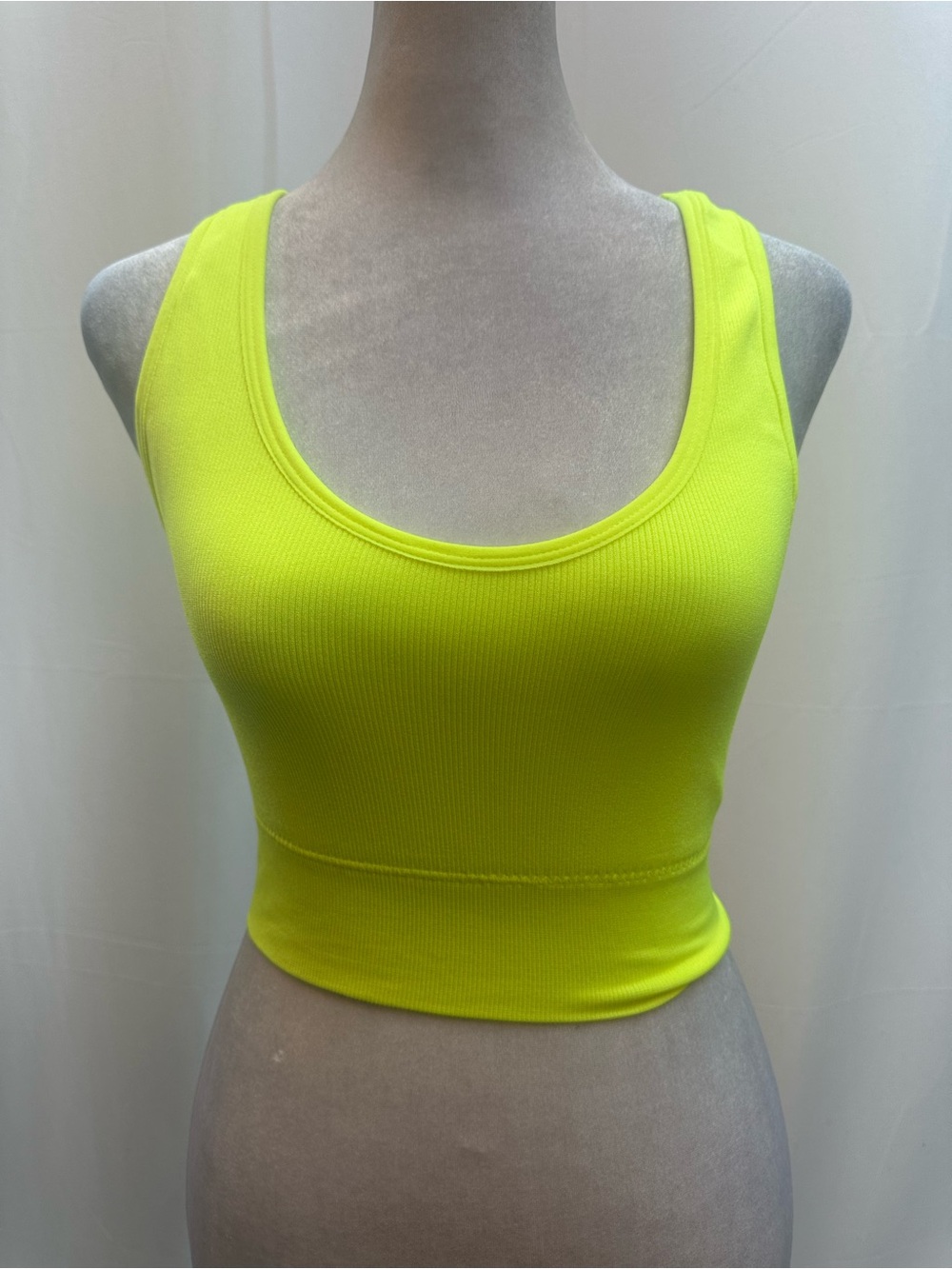Neon Yellow Ribbed Scoop Crop Tank Top NEW